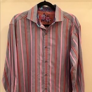 Robert Graham Grey/Pink Button Down Dress Shirt